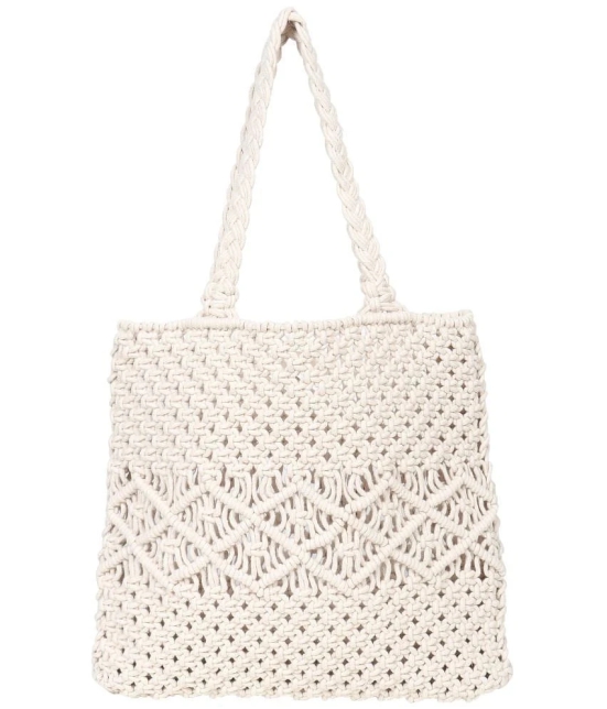 V Fashion White Cotton Tote Bag - White