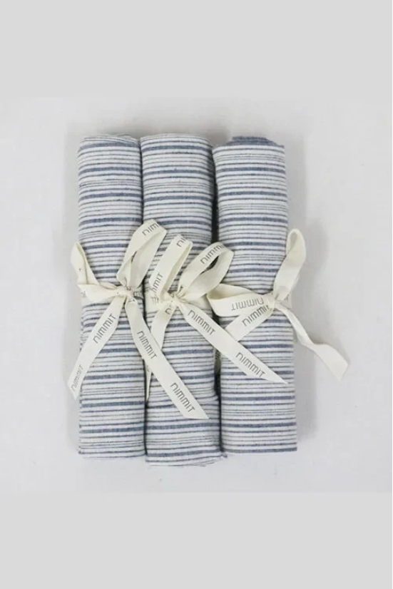 NM Pencil Stripe Indigo Tea Towel S/3