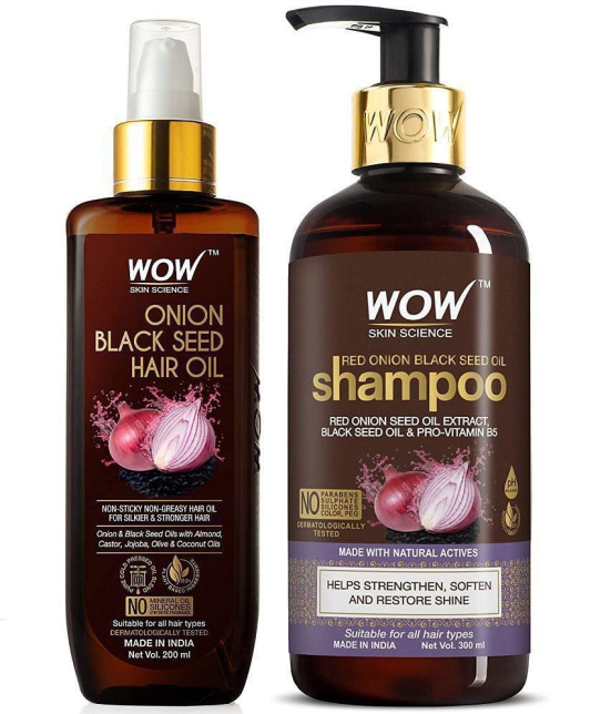 WOW Skin Science Onion Oil - Black Seed Onion Hair Oil + Shampoo Hair Care Kit - Net Vol 500mL