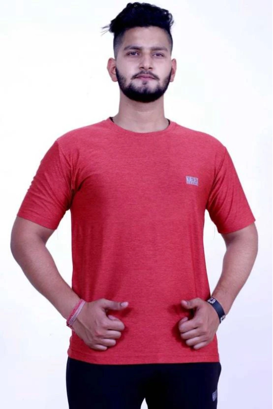 Men Self Design Round Neck Polyester Red T-Shirt