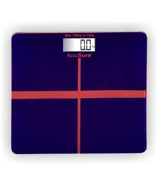 AccuSure Blue & Black Digital Bathroom Weighing Scale, LCD Panel, 6mm Tempered Glass1 Yr Warranty