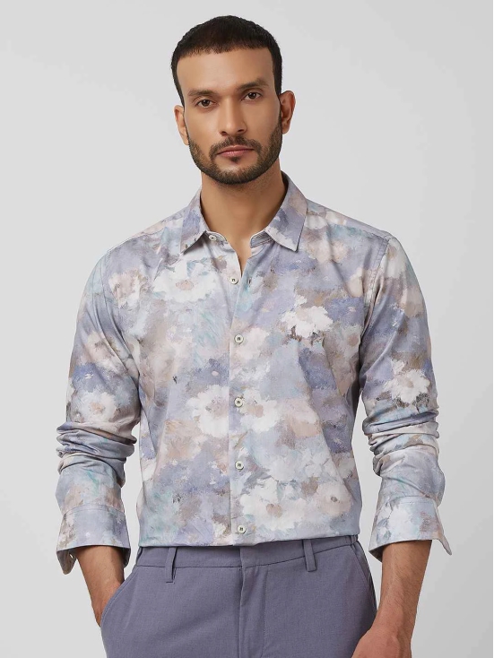 Lilac Floral Print Slim Fit Casual Shirt