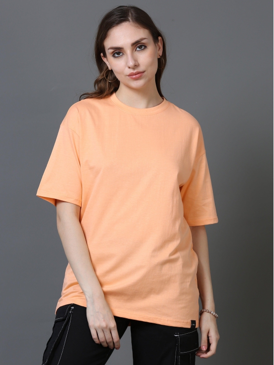 Women Solid Oversized T-Shirt, PEACH-XL / Peach