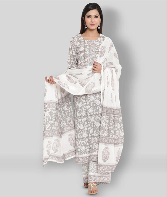 KIPEK - Light Grey Straight Cotton Women's Stitched Salwar Suit ( Pack of 1 ) - S