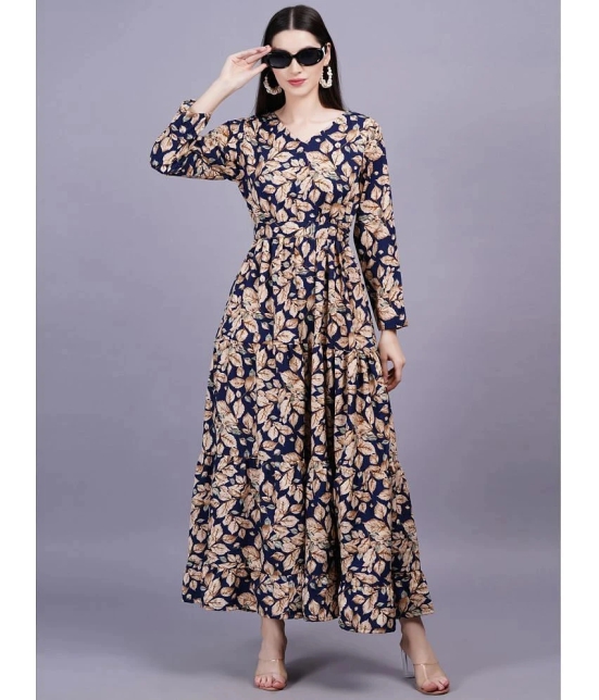 HIGHLIGHT FASHION EXPORT Rayon Printed Full Length Womens Fit & Flare Dress - Blue ( Pack of 1 ) - None