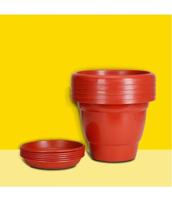 10Club Red Plastic Flower Pot ( Pack of 5 ) - Red