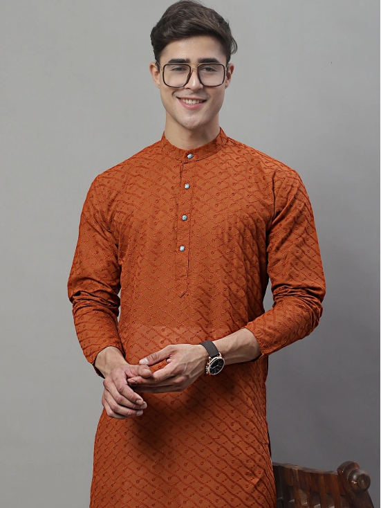 Jompers Men Brown Chikan Kurta Only-XXL / Brown