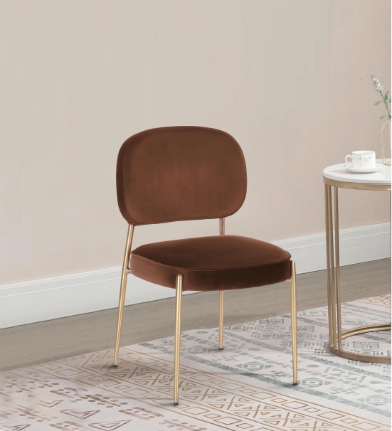 Dining Chair Golden With Brown Fabric Finish-Brown