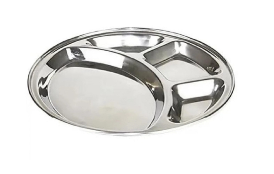 DYNAMIC STORE Dynore Stainless Steel 4 Compartment Thali/Round Thali/Mess Tray/Dinner Thali- Set of 1