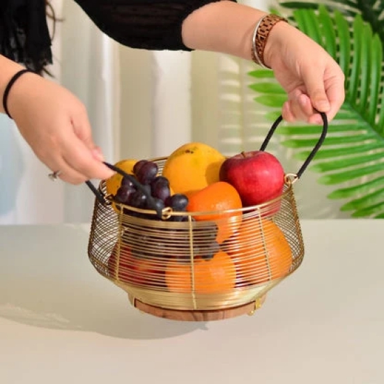 Fruit Basket Round| Bread Basket: Wood & Metal