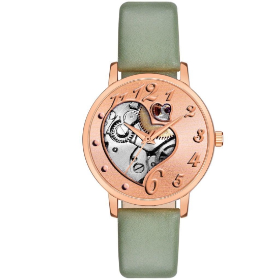 Loretta MT-373 Green Leather Belt Slim Dial Women & Girls Watch