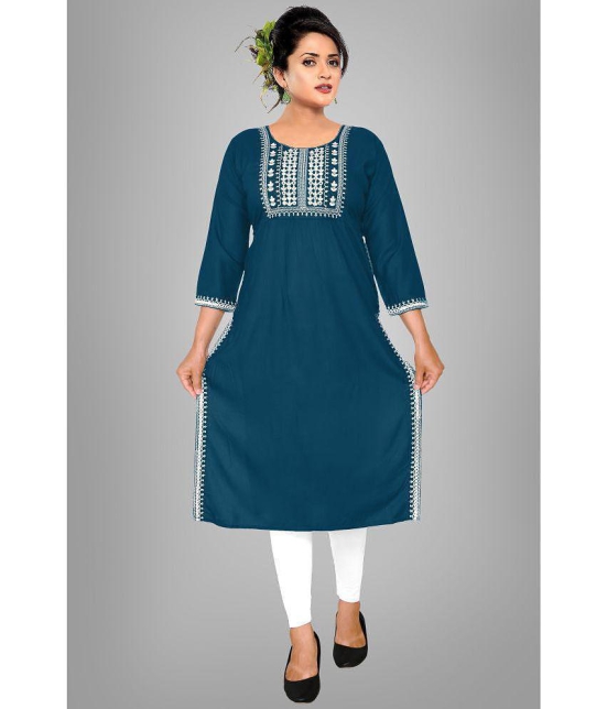 haya fashion - Blue Rayon Women's Straight Kurti ( Pack of 1 ) - None