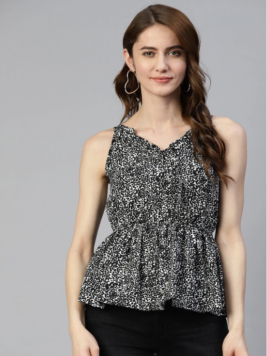 Women  Printed crop top with frills-L / Black