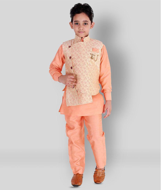 Fourfolds Ethnic Wear Designer Kurta Pyjama with Waist Coat Jacket for Kids and Boys_FE735 - None