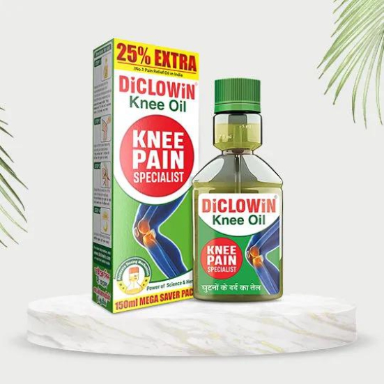 DiCLOWiN Knee Oil (150ml) | 25% Extra | Provides Joint, Knee, Ortho Pain & Arthritis Relief with Deep Penetrating Action for Lasting Comfort & Mobility | Blend of Science & Ayurveda | Unique Bott