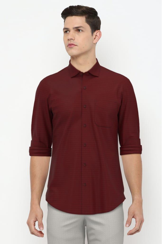 Men Maroon Regular Fit Formal Full Sleeves Formal Shirt