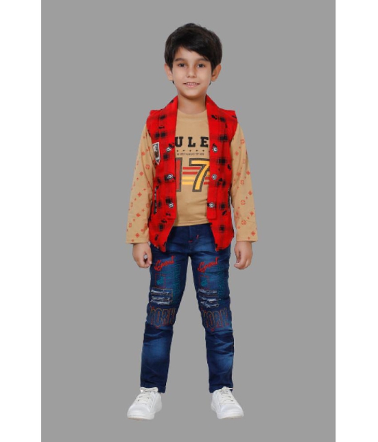 DKGF Fashion - Red Cotton Blend Boys T-Shirt & Jeans ( Pack of 1 ) - None