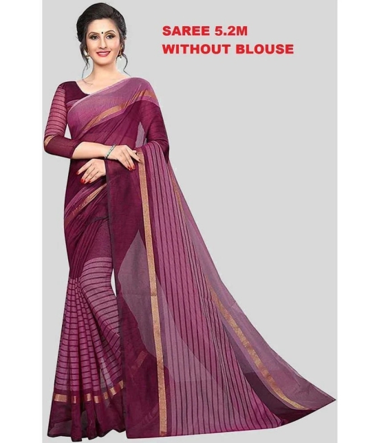 Sadhvi Cotton Blend Striped Saree Without Blouse Piece - Purple ( Pack of 1 ) - Purple