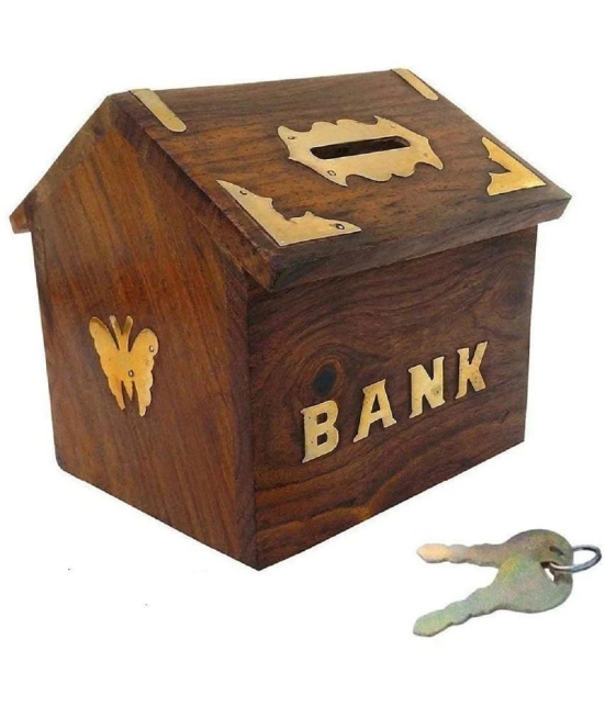 7 Star Traders - Wood Brown Piggy Bank ( Pack of 1 )