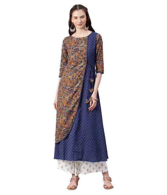 Alena - Blue Cotton Women's Angrakha Kurti - XXL