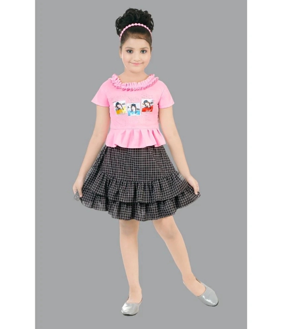 Coxxup Pink Crepe Girls Top With Skirt ( Pack of 1 ) - None