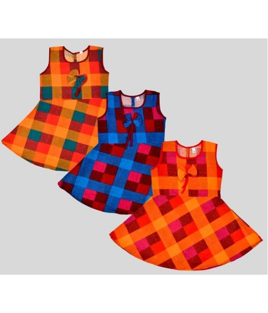 Sathiyas - Multicolor Cotton Girls Frock ( Pack of 3 ) - None