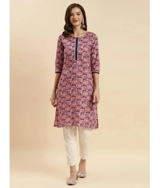 Rangita Women Pink Cotton Printed Knee Length Straight Kurti - None