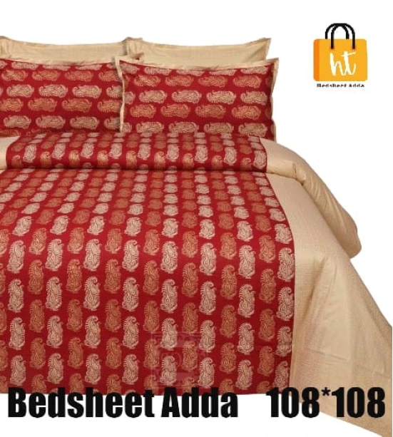 Bedsheet Adda-Super Mega King Size  King Size(108*108 in)-Pure Cotton Sanganeri Printed Jaipuri  Double Bedsheet With 2 Matching Pillow Covers-RJ-14-03-(108*108)-HT8305