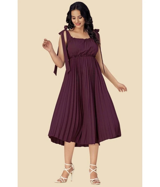 Glomee Crepe Solid Midi Womens Fit & Flare Dress - Mauve ( Pack of 1 ) - None