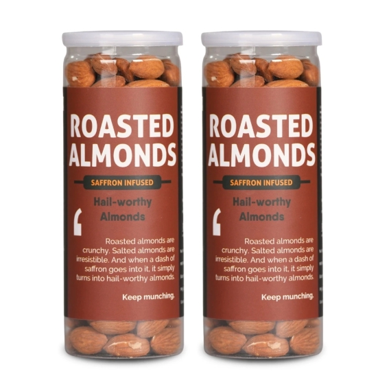 Omay Foods Roasted Almonds - Saffron Infused, 170 gm Jar (Pack of 2)