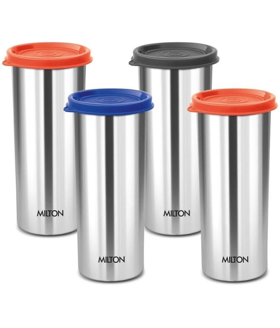 Milton Stainless Steel Tumbler with Lid Set of 4, 530 ml Each, Assorted (Lid Color May Vary) | Office | Gym | Yoga | Home | Kitchen | Hiking | Treking | Travel Tumbler - Assorted