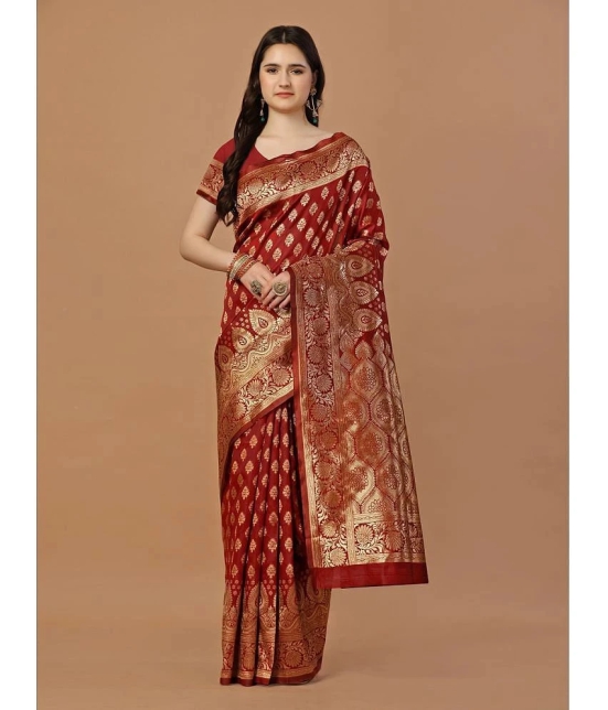 LEELAVATI Banarasi Silk Embellished Saree With Blouse Piece - Red ( Pack of 1 ) - Red