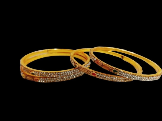 Gold Plated White Stone Studded Bangle Set of 4