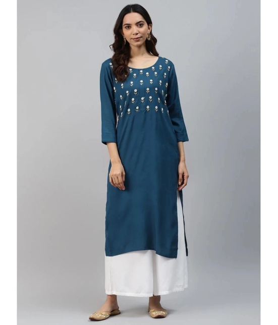 JC4U - Teal Rayon Womens Straight Kurti ( Pack of 1 ) - None