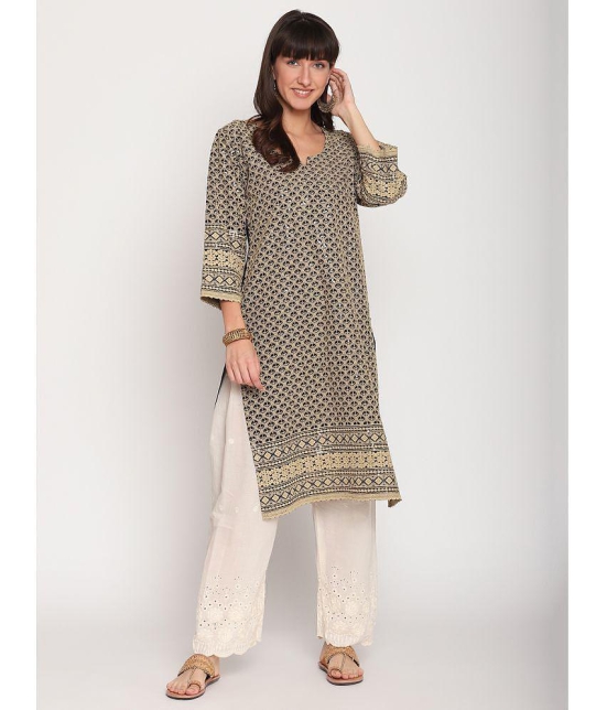 Queenley - Beige Cotton Women's Straight Kurti ( Pack of 1 ) - 3XL