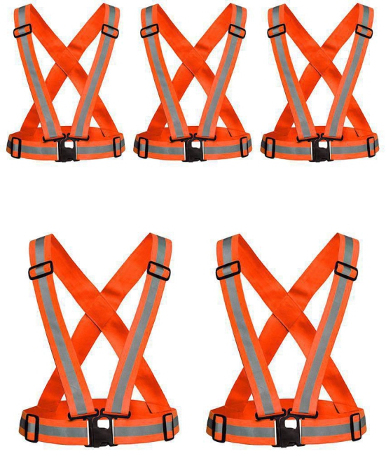 Laxmi Polyester High Visibility Safety Reflective Vest Belt Jacket(Pack 5) Orange Safety Jacket