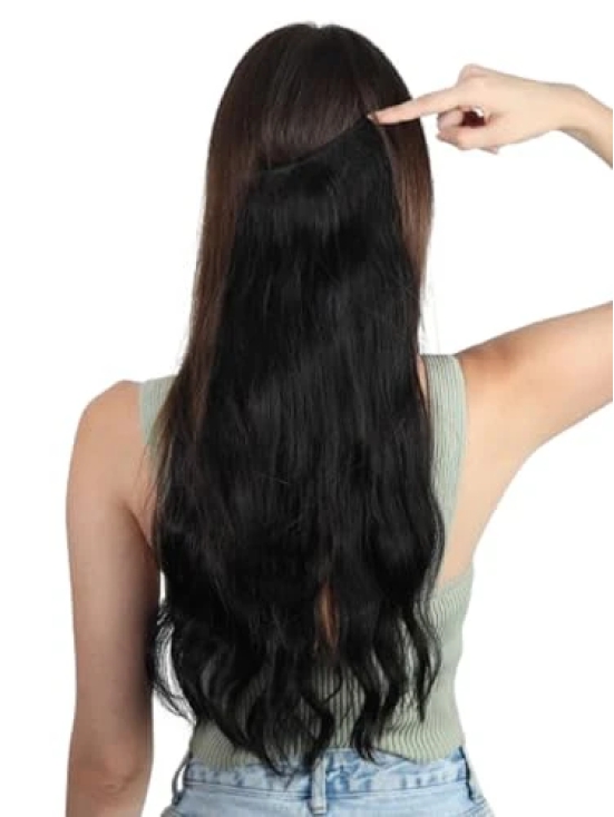 RefynHair Natural Wavy Halo Hair Extensions - 20 Inches | Premium Flip-In Invisible Wire Extensions - Clip-In for Women & Girls | Medium Black