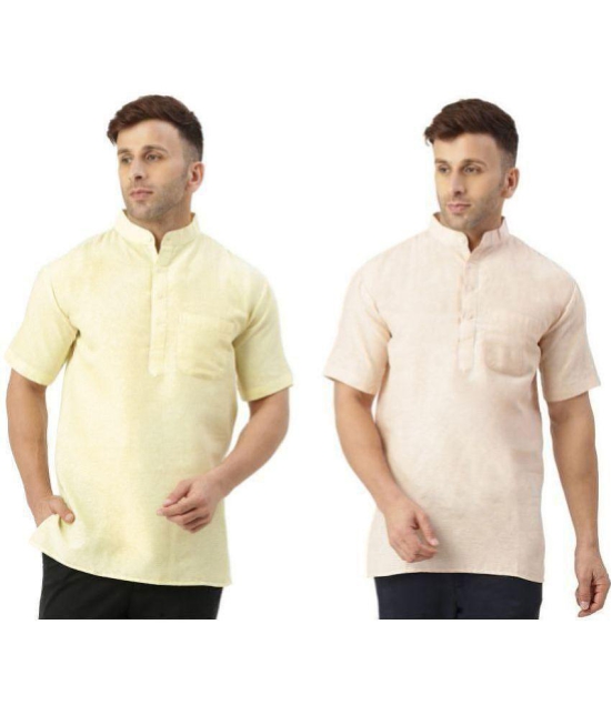 KLOSET By RIAG Beige Cotton Men's Shirt Style Kurta ( Pack of 2 ) - None