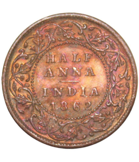 Half Anna (1862) Victoria Queen British India Rare Coin