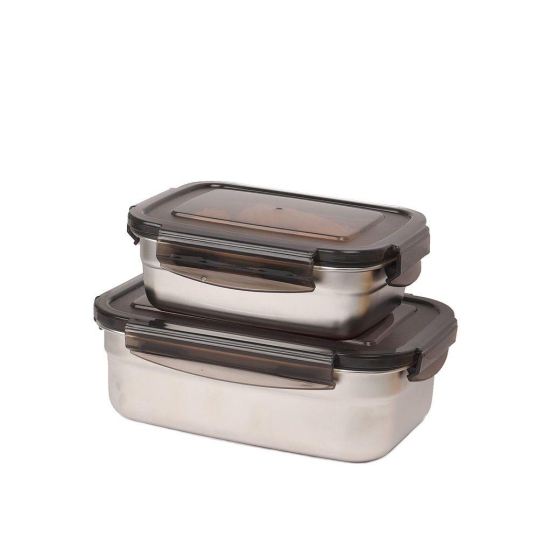 Femora Lunch Box High Steel Rectangle Heavy Duty Airtight Leakproof Unbreakable Storage Container with Lock Lid Lunch Box for Office-College-School, Lunch Box - 550 ml/gm,850 ml/gm, Set of 2