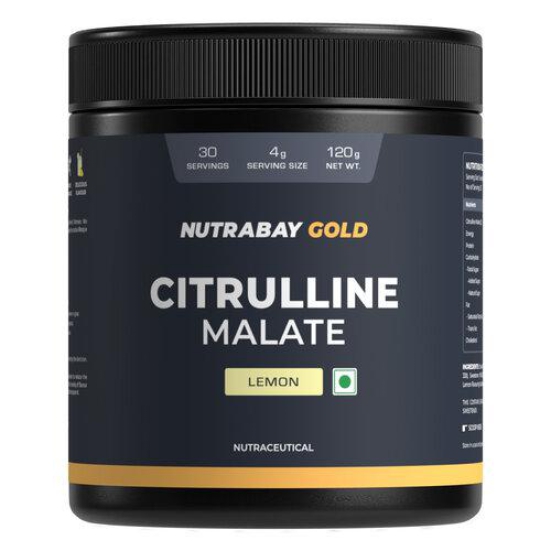 Nutrabay Gold Citrulline Malate 2:1 Supplement Powder - 120g, Lemon Flavor | Boosts Nitric Oxide, Pre Workout Amino Acid for Muscle Strength & Endurance