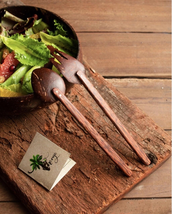 Coconut Shell Spoon & Fork (Set of 2) | Eco Friendly, Natural & Handmade-Brown