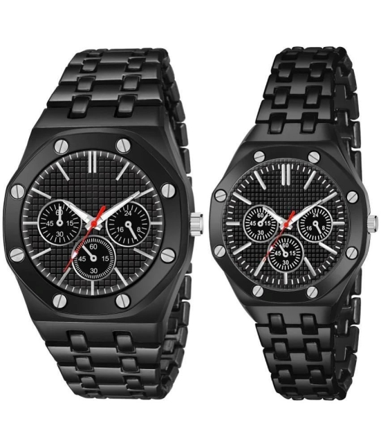 acnos Black Stainless Steel Analog Couples Watch