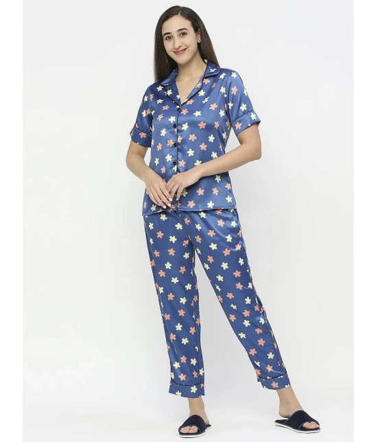 Smarty Pants - Teal Satin Womens Nightwear Nightsuit Sets ( Pack of 1 ) - None