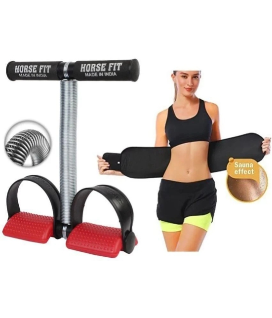 HORSE FIT Tummy Trimmer Single spring with Slim Belt Combo | Waist Trimmer | Body Shaper | Weight Loss Fitness Equipment | Body Toner | Single Spring Ab Tummy Trimmer - Red