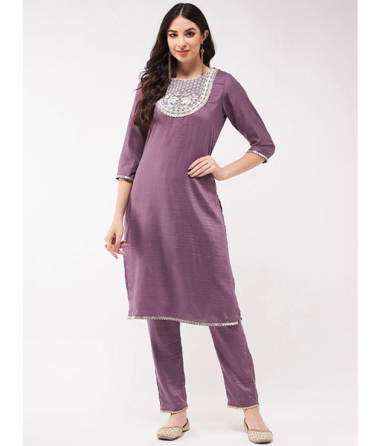 Pannkh - Purple Art Silk Womens Straight Kurti ( Pack of 1 ) - None