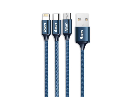 Foxin FDC-MAC04 3-In-1 USB Cable 1.2M  up to 3.0A Current