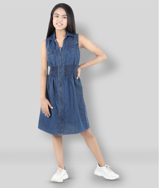 StyleStone - Blue Denim Girls A-line Dress ( Pack of 1 ) - None