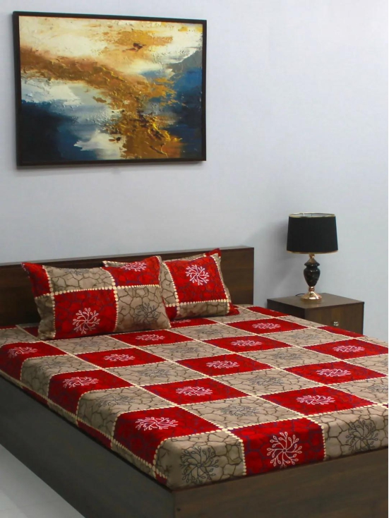 Vista 110 GSM Microfiber Red Floral Queen Bedsheet with 2 Pillow Covers