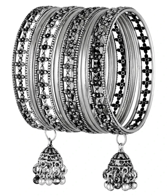 Asmitta  Traditional Oxidised German Silver Jhumki Latkan Afghani Bangle Set for Women - None